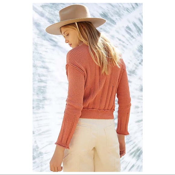 FREE PEOPLE BOHO CARDI LONG SLEEVES RIB KNIT CROP CARDIGAN A3C - Picture 8 of 15